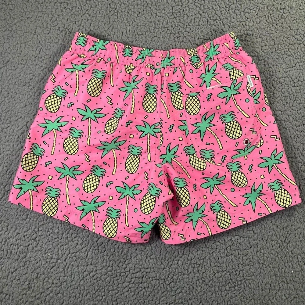 Maamgic Mens XS Pink Pineapple Palm Retro Swim Trunks Mesh Liner